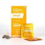 Doko Natural Tulsi Ginger Green Tea Box , Blended with authentic spice and herbs , Low Caffeine , Pack of 25 Tea bag with 2 Sampler
