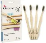 OREAYU Bamboo Toothbrush India, Anti Bacterial, Biodegradable, Eco-Friendly brush with Extra Slim Soft-Free Nano Bristles, Charcoal Natural Tooth Brush- 4 pc Set