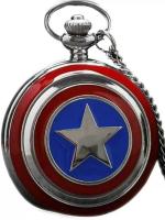 Blue Aura Sb Fashion Point Silver Stainless Steel Captain America Shield Pocket Watch 316 07 Pocket Watch Chain