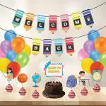 Festiko Back To School Decorations (28 Pcs), Welcome Back Banner With Cake Topper, Cup Cake Toppers, Balloons For Classroom Decor First Day Of School Party Decoration For Kids Party Supplies