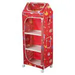 Little Ones Aquatic Red Plastic Shelves Baby Foldable Wardrobe With 4 Shelves