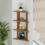 Wudville Bluewud Braine Engineered Wood Wall Mount Corner Shelf,Display Rack,(4 Tringle Shelves - Walnut)