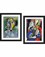 DECOR ADVENTURES Woman with Yellow Hat and woman with a book by Pablo Picasso Wall Painting 18 x 24 inch (Set of 2)