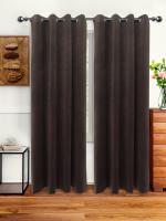 Shining Wing Solid Velvet Blackout Curtain For Window, 6 Feet | With Stainless Steel Eyelet | Grommet Pattern | Room Darkening & Thermally Insulated | - 2 Panel (Set of 2)- Dark Brown
