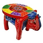 Lucky Art Handcrafted And Emboss Painted Colorful Wooden Elephant Stool, Cum Side Table, For Home/Office/Living Or Bedroom Decor(Wtc-003).