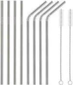 Paczo Silver Steel Straight Drinking Straw Pack of 10
