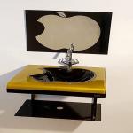 Oath vision Glass Apple Cut Wash Basin Set With Mirror & Steel Stand (Black & Golden/ OA37)