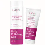 Vigini Skin Whitening Glowing Kojic Acid Body Milk Lotion and Skin Body Tan & Pigmentation Removal Coffee Body Polishing Wash