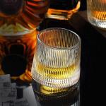Okechuku Old Fashioned Dancing (1 Pc.) Glass With Rokatable Boktom Vertical Line Design Glass Whisky Glass (170 ml, Glass, Clear)