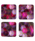 Whats Your Kick Pattern Design Colorful 3D Box Design Printed Set of 4 Coaster With Metal Stand