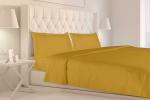 Haus & Kinder Silky Soft Satin Stripes 100% Cotton Plain Bedsheets King Size with 2 Pillow Covers, 210 Thread Count (Mustard)