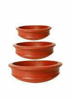 Ganapathi Enterprises Handcrafted Terracotta Kadai / Pot / Matki / Frying pan / Fish Curry Pot for Cooking Pack of 3