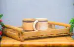 SILPAKARMAN_HANDMADE NATURAL BAMBOO TRAY & COFFEE MUG SET, 1 TRAY (40CM x 30CM) and 2 COFFEE MUGS