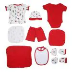 VParents Honey Punch New Born Baby Gift Set (Red, Pack of 10)
