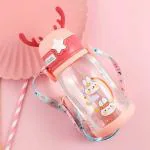 SHIVAARO Water Bottles for Kids 600ML BPA Free Motivational Water Bottle with Straw Cartoon Bottles for Men with Time Marker Leak Proof Lid for Workout Use Hiking Keep You Baby Child Boys & Girls Stay Hydrated