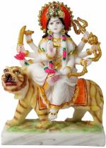 Daksh Enterprises Marble Goddess Maa Durga Devi Idol statue Sherawali Mata rani Spiritual Decorative Showpiece - 23 cm  (Marble, White)