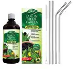 Dabur Jamun Neem Karela Juice - 1L with Reusable Stainless Steel Straw with Cleaning Brush Set Of 5