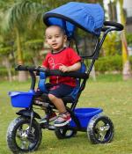 TOBY New Kids Tricycle with Canopy Sunroof Protection mother handle age 1.5 -7 years Rideons & Wagons Non Battery Operated Ride On (Blue)