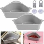 MIXCART Triangle Sink Filter Corner Drain Strainer Basket (Multi Functional) Shelf Storage Holder (Sink Organizer) Basket,Food Catcher Tringle Shape Rack , Pack Of 2 , ( Grey )