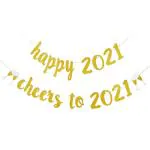 Festiko Happy New Year Decorations 2021, Happy 2021 Cheers To 2021 Gold Glittery Banner, New Years Eve Party Supplies 2021, New Years Holiday Fireplace Mantle Home Party Decor