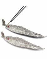 Crafticia Aluminum Incense Holder & Ash Catcher Agarbatti Stand Set of 2 Featuring Ganesh Figurine (9x2 inch, Silver)