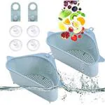 CARTIVA Sink Strainers Basket No Drilling Triangular Sink Corner Drain Shelf with Suction Cup Sink Storage Rack Holder for Kitchen,Color,Blue Sink Strainer 2 Pcs