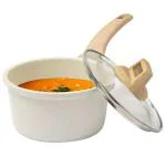 Carote Non Stick Sauce Pan Induction&Gas Tea Pan, Granite Milk Pan with Lid, Tea Pot, 16cm , White