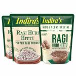 INDIRA FOODS Popped Ragi Combo: Ragi Hurihittu (400gX2) and Special Ragi Huri Hittu with Malt Extract and Cashew Nuts (400gX1), Make Ragi Malt, Porridge, Nachni Mix