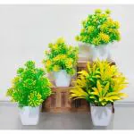 Saf Set Of 4 Mini Artificial Flower Plant For Home, Office, Garden And Table Decor Bonsai Wild Artificial Plant With Pot    (17 Cm, Yellow)
