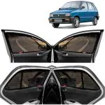 Kingsway Car Magnetic Sun Shades Curtains for Maruti Suzuki 800, Model Year : 2000 - 2014, Zips in Front Window, Color : Black, Cotton Mesh, Complete Set of 4 Piece