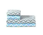 House Beauty Luxury Microfiber Ultra Soft 4 pcs Towel Set, 2 Bath Towel(70 cm x 140 cm), 2 Hand Towel(40 cm x 60 cm) Zig-Zag- Grey and Sky Blue