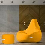 Macca Faux Leather Yellow Bean Bag Chair With Stool With Beans - Xl