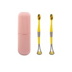 ANSHEZ Capsule Shape Toothbrush Case Holder with 2 Toothbrush and Tongue Cleaner Scrape