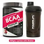 PowerLift BCAA Pro with Shaker, Reducing Muscle Breakdown with Glutamine (600gm Lychee)