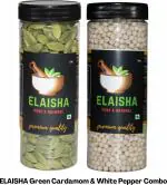 Elaisha Green Cardamom Whole Choti Elaichi, White Pepper Safed Mirch, 300 G (Pack Of 2)