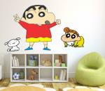 Lanstick Vinyl Multicolor Chinchan With His Sister And Pet Self Adhesive Wall Sticker 24 inch