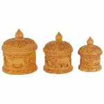 Craftam Brown Wood Arts And Crafts Round Sindoor Dani, Box (Pack of 3)