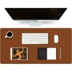 Leeonz Dual-Sided Leather Desk Pad, Mouse Pad,Office Desk Mat,Non-Slip PU Leather Desk Blotter,Laptop Desk Pad,Waterproof Desk Writing Pad for Office and Home(Brown+Grey,60x30cm)