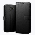 ZORZO Flip Cover for Samsung Galaxy A8 Plus with Kick Stand| Dual Layer | Card Slot |Leather Case Cover-Black