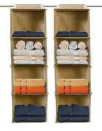 Kuber Industries Non Woven Hanging 4 Shelves Foldable Closet Cloth Organizer (Brown) Pack of 2