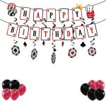 Festiko 31 Pieces Casino Birthday Party Set, Vankcp Poker Happy Birthday Banner, 4 Casino Honeycomb, 5 Poker Card Hanging Swirls, 20 Balloons, Casino Theme Supplies For Las Vegas Party