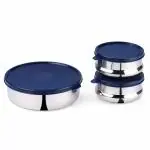 Oliveware Smart Combo Containers | Set of 3 | Stainless Steel | (Blue - Set of 3-450ml & 1000ml)