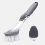 GOROFY Automatic Liquid Tank Kitchen Utensils Sink Cleaning Brush Scrubber| Dish Bowl Washing Brush with Refill Liquid Soap Dispenser Handle Sponge with Wok Brush Kitchen Pot Cleaner Tool