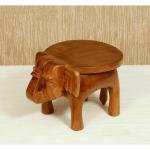 Dudal Art Wooden Elephant Stool, Puja Stool and Planter Stand for Living Room/Bedroom/Kitchen/Balcony Or Office Stool, Natural Polished, Elephant Shape (X-Large)