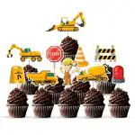Zyozique Construction Cupcake Toppers 10PCS Tractor Dump Truck Lifting Machine Safety Sign Cake Decorations Birthday Party Supplies for Kids Adults