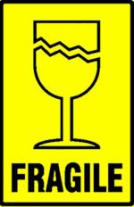 Blackdreams Yellow, Black Fragile Stickers Labels With Attractive Big Glass Logo - 4 X 6 Inch (Pack Of 100)