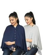 nene Breastfeeding Multi Purpose Scarf The Jersey Cotton Nursing Shawl, Breathable Breastfeeding Cover- Pack of 2 Large Size 180cmX55cm (Grey-Navy)