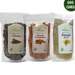 Farmbean Premium Whole Spices Combo Pack 600g (Cinnamon 200g, Clove 200g & Fennel Seeds 200g)