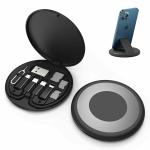 D & Y- Careflection || USB Adapter Cable Storage Box, Multi-Type Charging Convertor USB C to Lightning Type C Micro Data Transfer Tool Contains Card Slot Tray Eject Pin, Use as Phone Holder (Black)