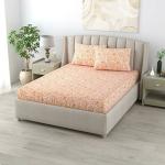 Linenwalas 100% Cotton Twill Weave Fitted Bedsheets With 1 Pillow Covers, Hotel Luxury Bed Sheets - Extra Soft Easy Fit - Breathable & Cooling Sheets (36X78 Inch, Paisley Drop Orange)